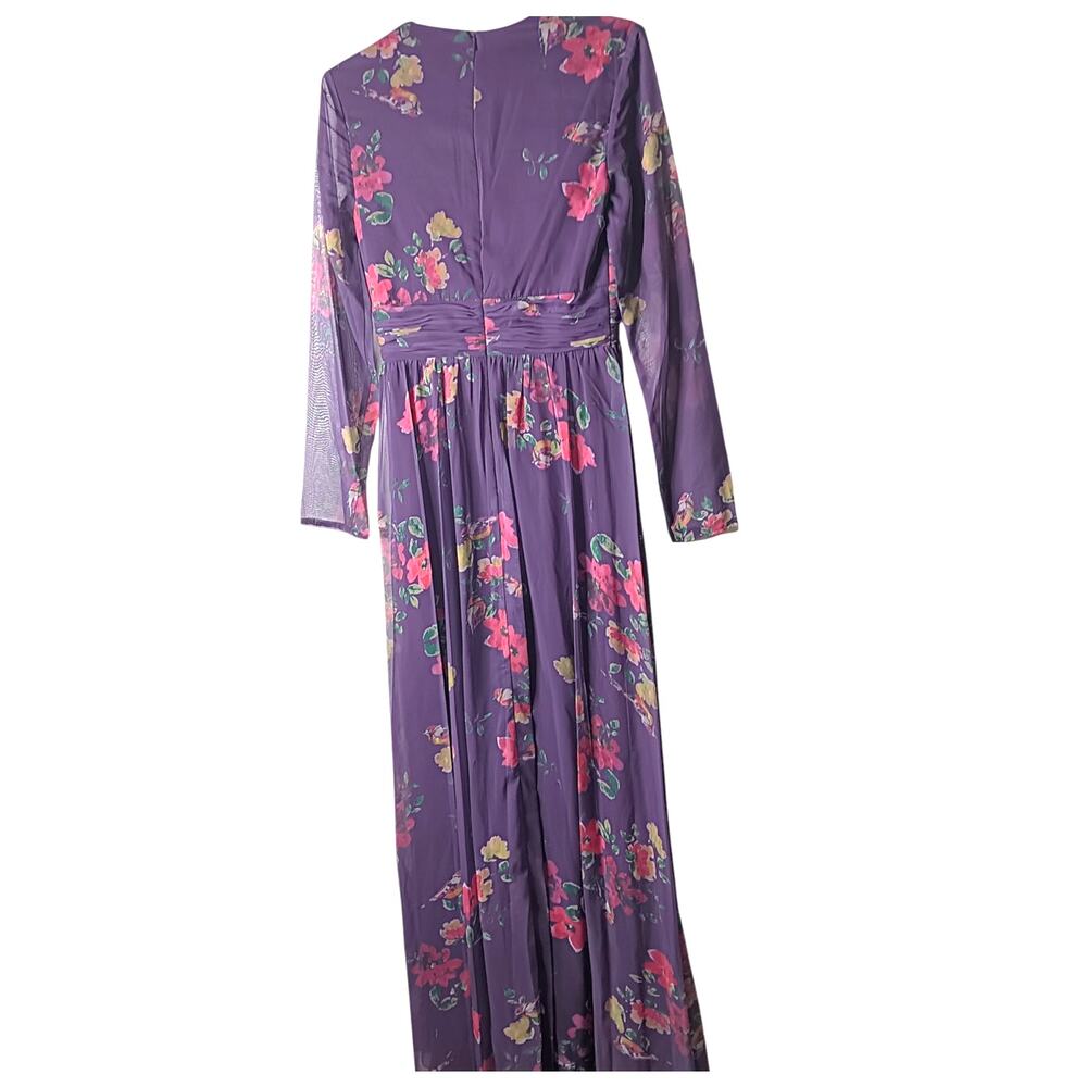 New with Tags Mac Duggal 68558 Purple Floral Chiffon Plunge Slit Gown Size 4 - Picture 5 of 16